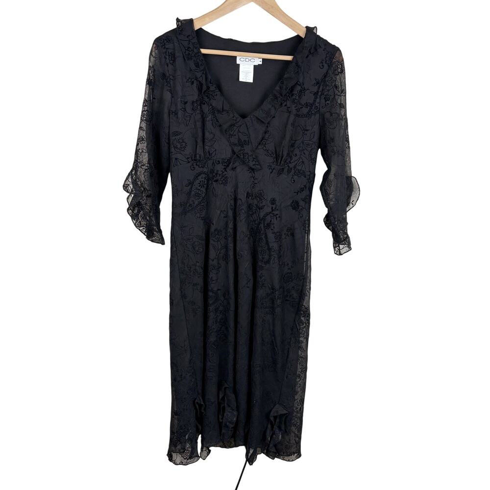 Vtg 90s CDC by Rampage Floral Ruffle Neck Midi Dress Womens Size 8 Whimsigoth